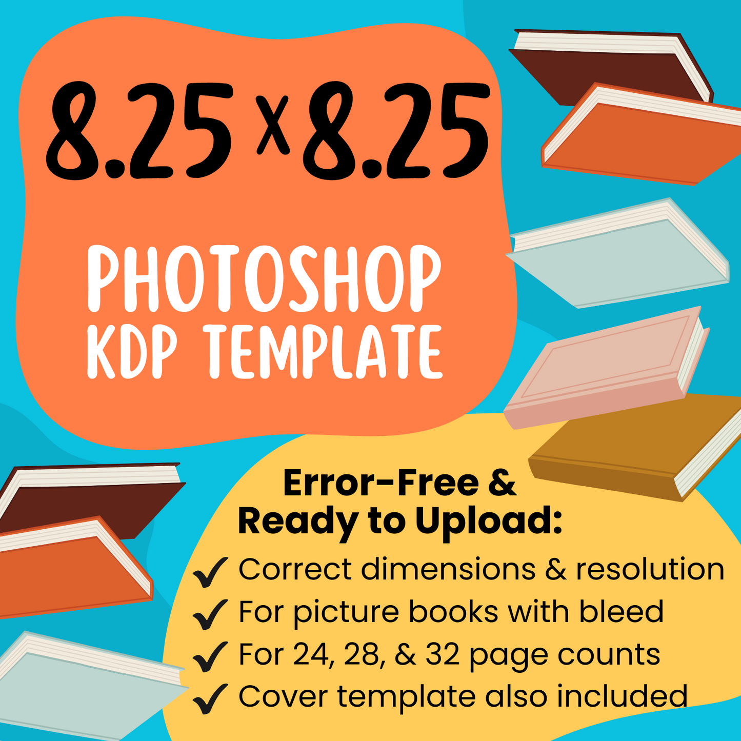 8.25x8.25 KDP Children's Book Photoshop Template (Paperback)